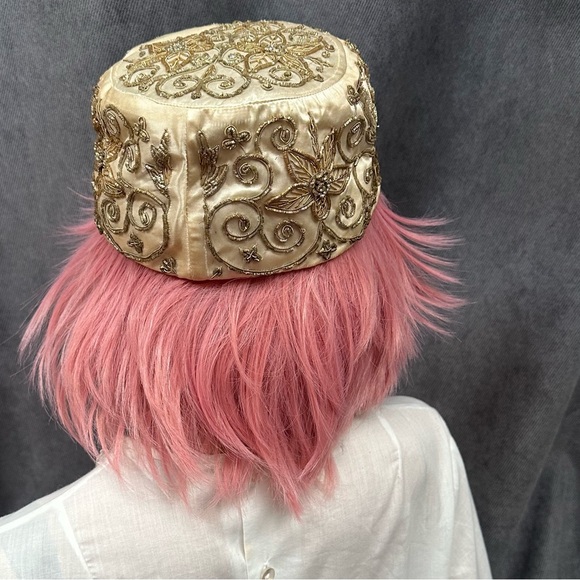 Vintage satin beaded pillbox hat Noreen Fashion - Picture 4 of 10